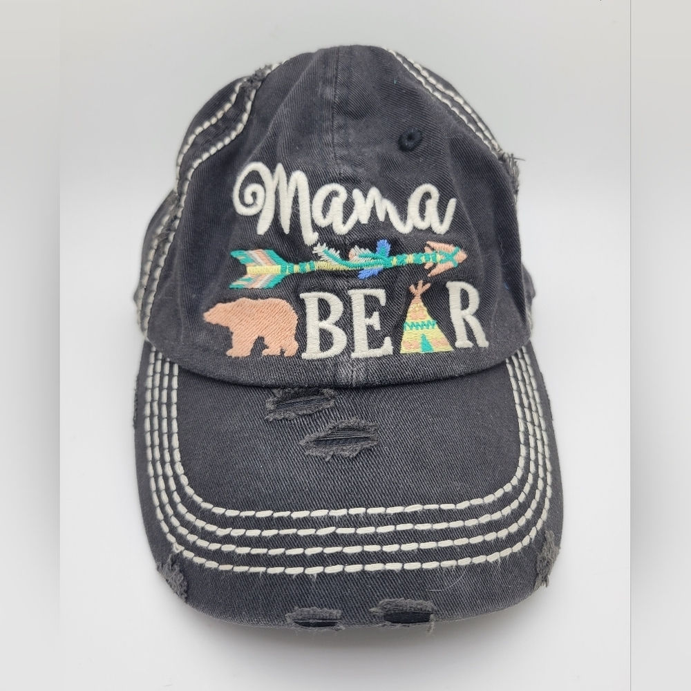 Gray Distressed 'Mama Bear' Cap